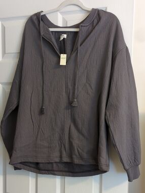 aerie Slate Gray Textured Hooded Pullover